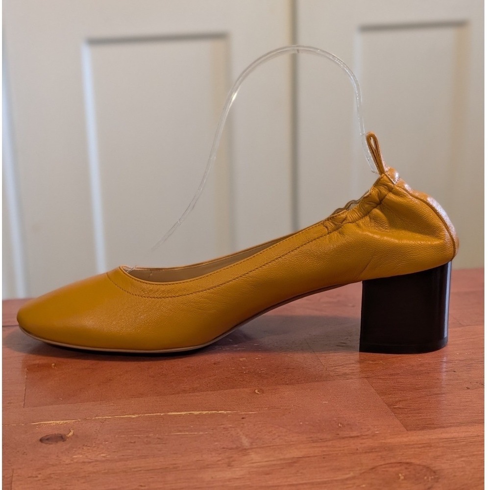 Everlane The Day Heel Womens 8 Mustard Yellow Italian Leather Block Heel Pumps - Picture 5 of 10